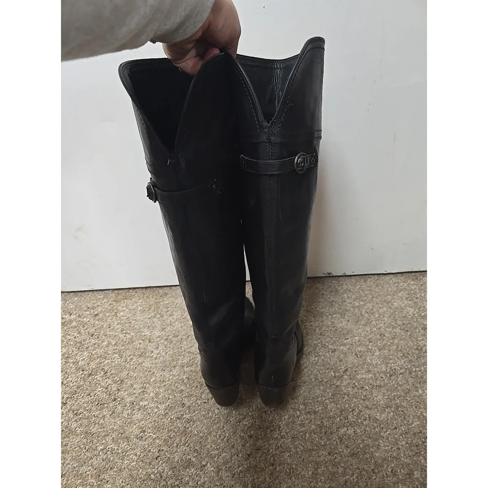 Frye Jane Tall Cuff Boots Black Leather Over Knee Riding Fold Down Womens Sz 10
